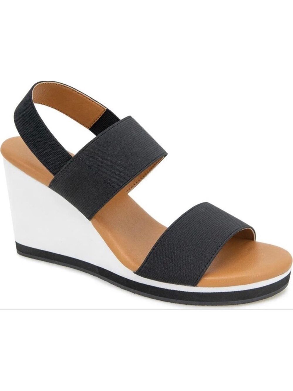 NWT Andre Assous Nelson Black & White Wedge Sandals Size 9.5